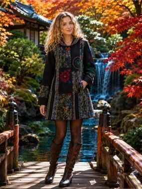 KESSLEY Patchwork Embroidered Hooded Jacket – Size M